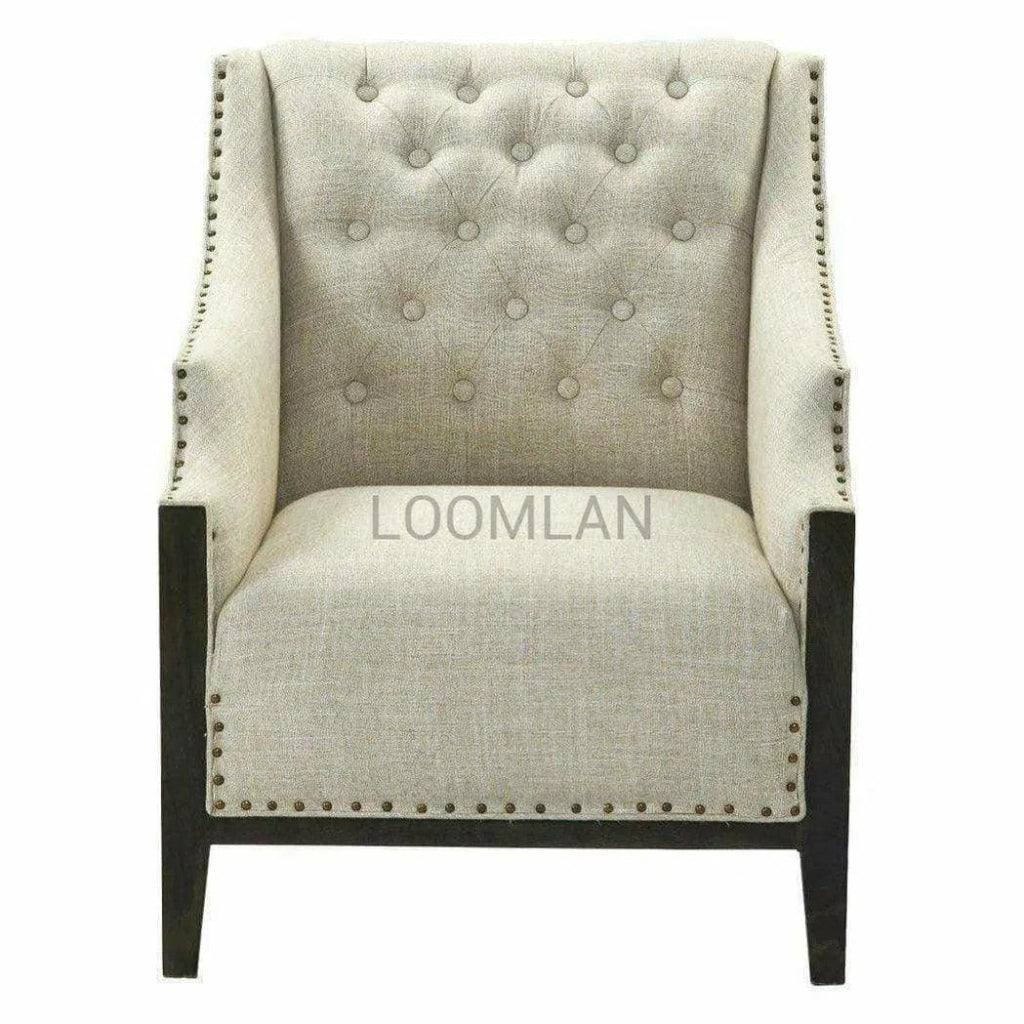 Panels Button Beige Accent Chair - Noal - LOOMLAN - LOOMLAN - Club Chairs