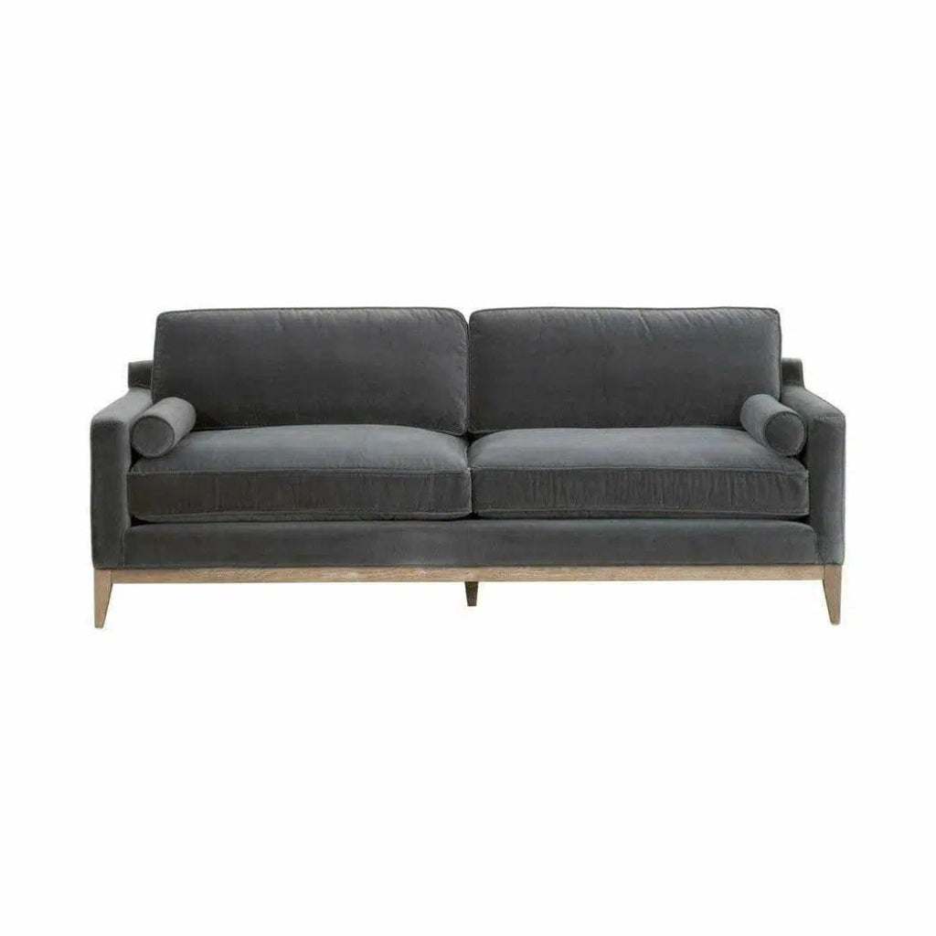 Parker 86" Post Modern Sofa Gray Velvet Natural Oak - LOOMLAN - Essentials For Living - Sofas & Loveseats