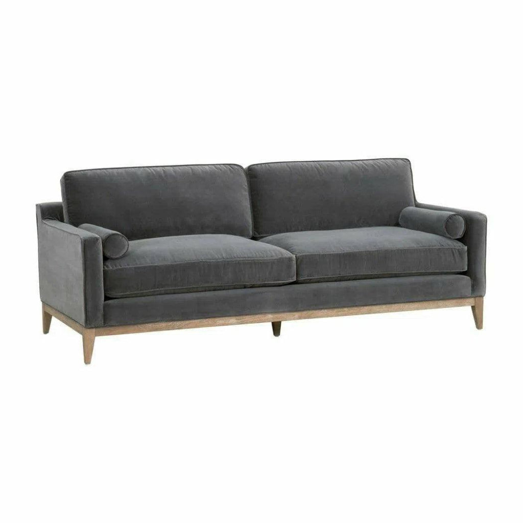 Parker 86" Post Modern Sofa Gray Velvet Natural Oak - LOOMLAN - Essentials For Living - Sofas & Loveseats