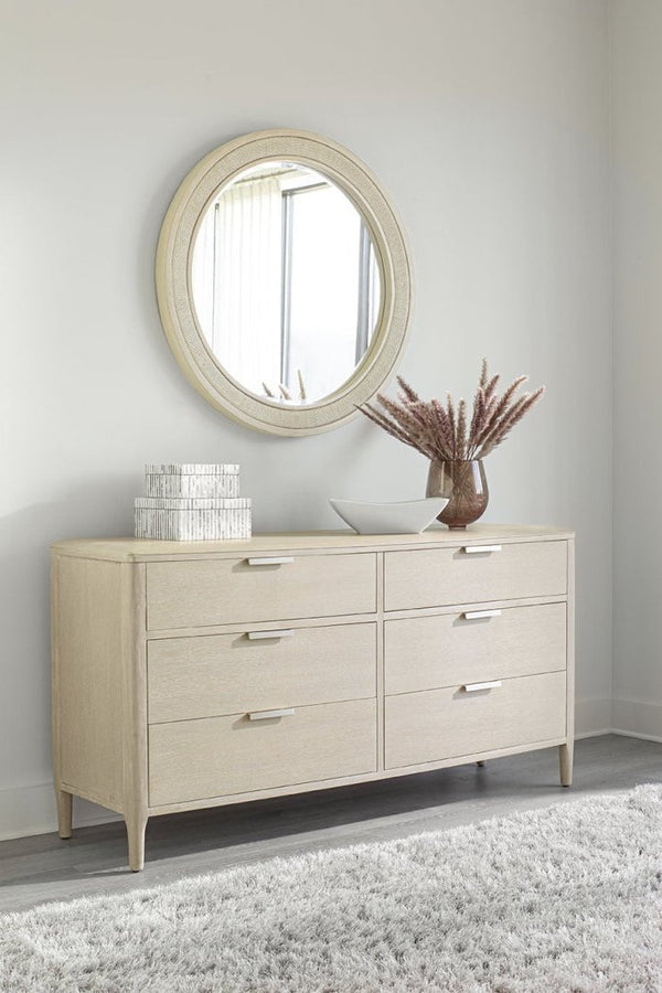 Pearl Six Drawer Dresser and Woven Round Mirror - LOOMLAN - Palmetto Home - Dressers