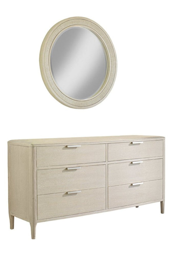 Pearl Six Drawer Dresser and Woven Round Mirror - LOOMLAN - Palmetto Home - Dressers