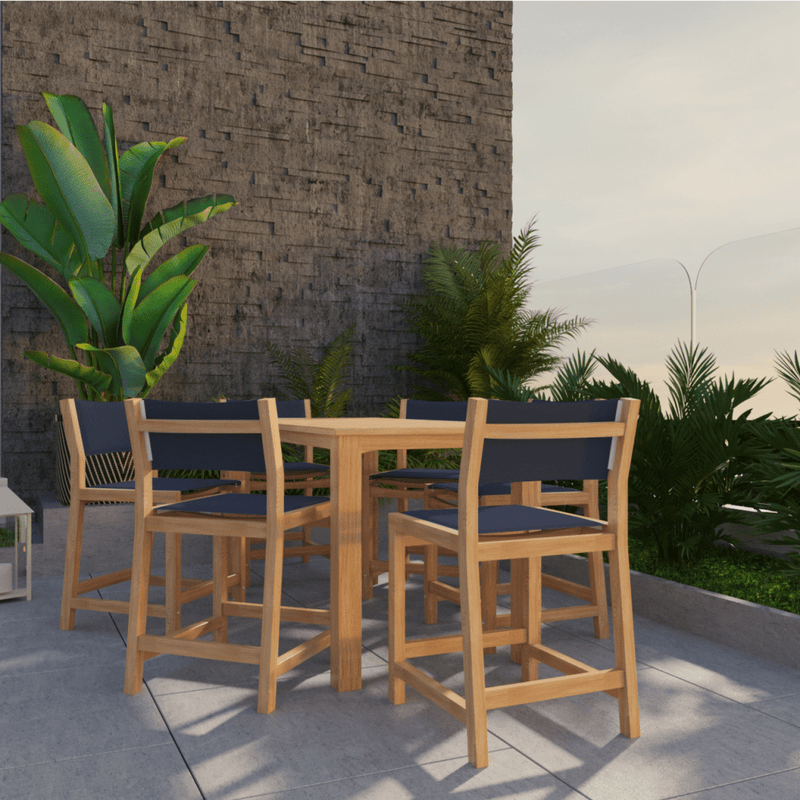 Pearl Teak Patio Counter Height Dining Set 7PC - LOOMLAN - HiTeak - Outdoor Dining Sets