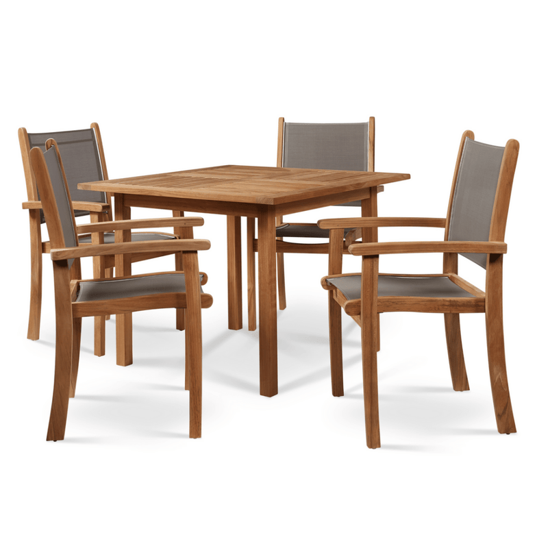 Pearl Teak Patio Square Dining Set 5PC - LOOMLAN - HiTeak - Outdoor Dining Sets