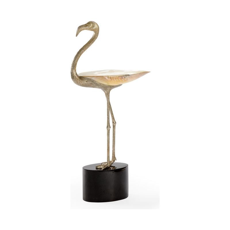 Penshell Base Silver Plated Flamingo Sculpture - LOOMLAN - Chelsea House - Statues & Sculptures