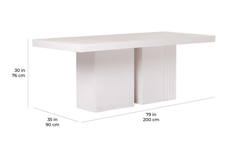 Tama Rectangle Dining Table - Double Pedestal - Ivory White Outdoor Dining Table