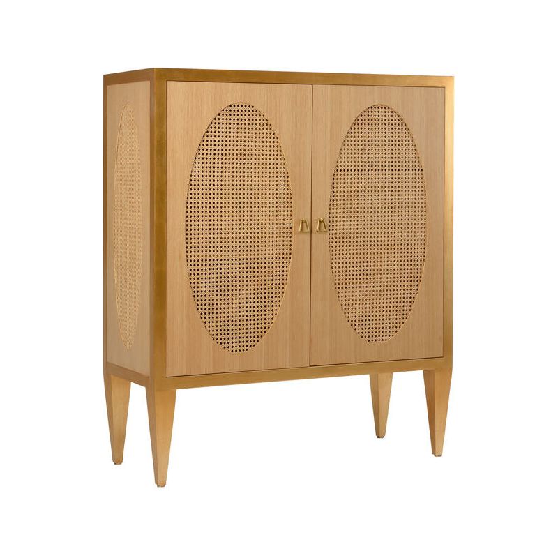 Petite Caned Natural Wood Framed Bar Cabinet - LOOMLAN - Chelsea House - Home Bar Cabinets