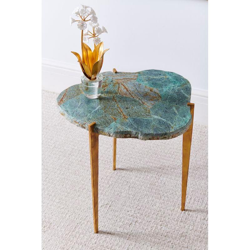 Philippine Malachite Iron Base Side Table - LOOMLAN - Chelsea House - Side Tables