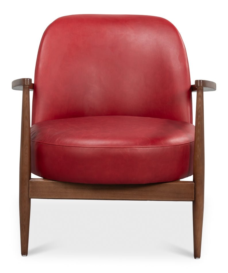 Pindar Red Leather Armchair - LOOMLAN - Sarreid - Club Chairs