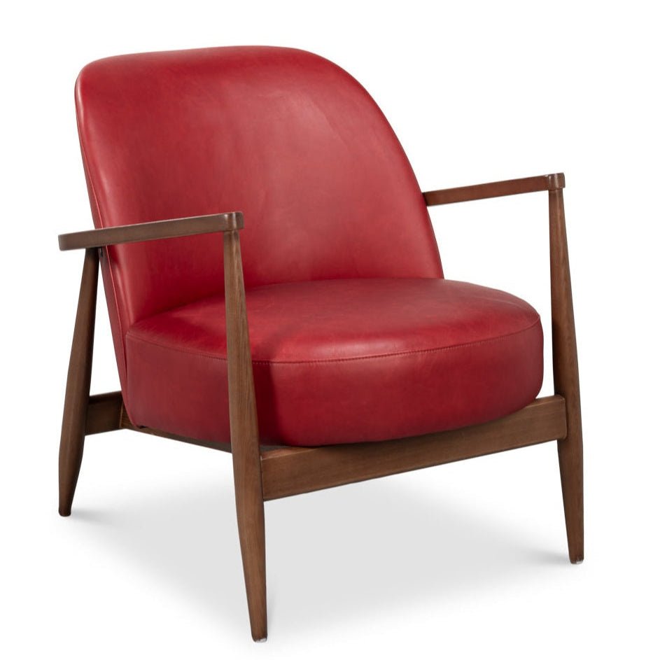 Pindar Red Leather Armchair - LOOMLAN - Sarreid - Club Chairs