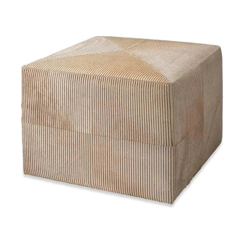 Pinstriped Cowhide Square Beige Ottoman - Large - LOOMLAN - Jamie Young - Ottomans