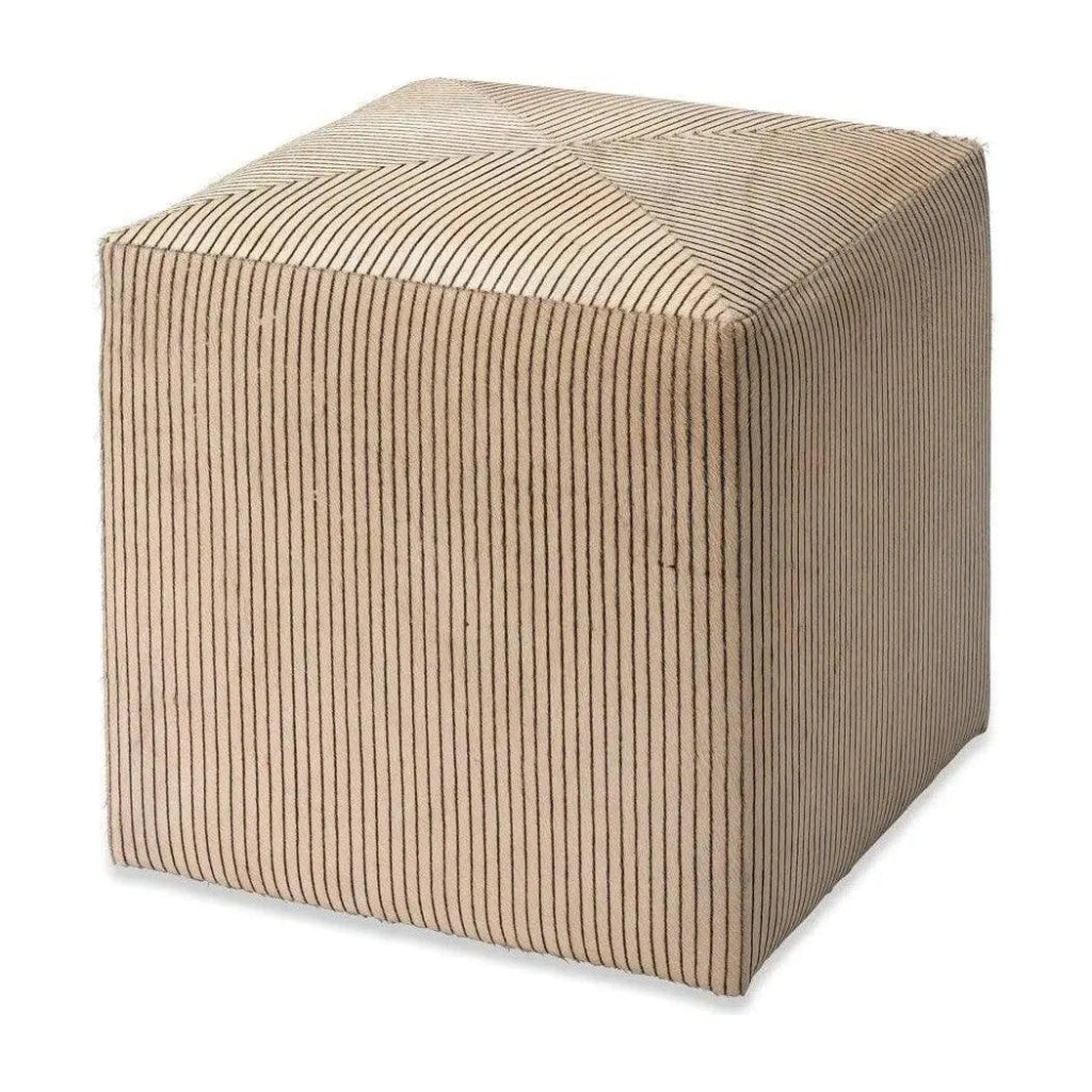 Pinstriped Cowhide Square Beige Ottoman - Small - LOOMLAN - Jamie Young - Ottomans