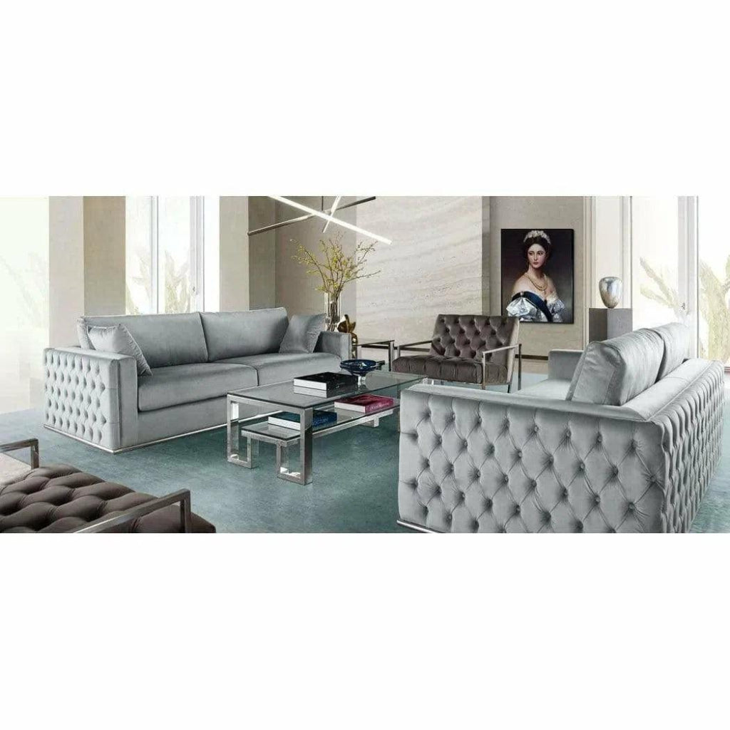 Platinum Grey Velvet Loveseat With Silver - LOOMLAN - Diamond Sofa - Sofas & Loveseats