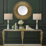 Plume Wood Framed Round Wall Mirror - LOOMLAN - Currey & Co - Wall Mirrors