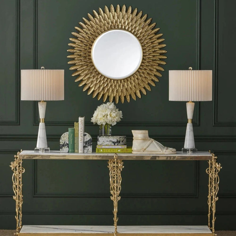 Plume Wood Framed Round Wall Mirror - LOOMLAN - Currey & Co - Wall Mirrors