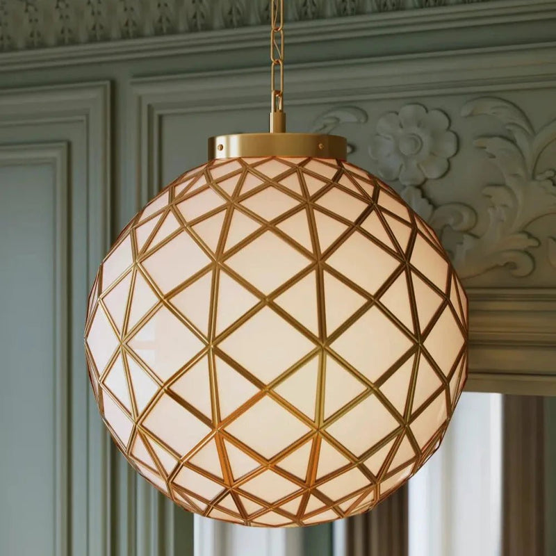 Polyhedron Modern Brass Finish Glass Pendant - LOOMLAN - Currey & Co - Pendants