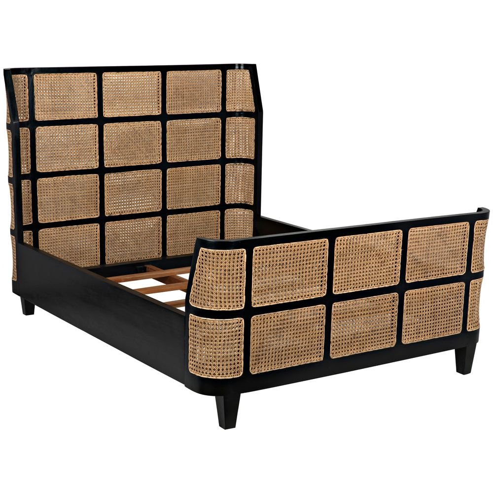 Porto Wooden Hand Rubbed Black Queen Bed - LOOMLAN - Noir - Beds