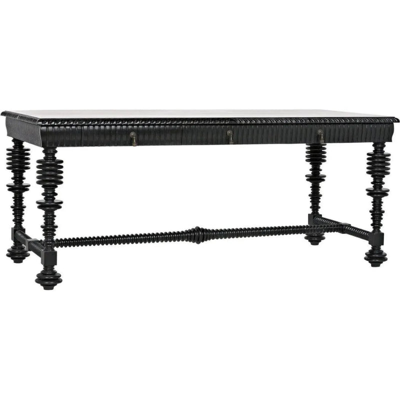 Portuguese Black Dining Table Carved Wood - LOOMLAN - Noir - Dining Tables