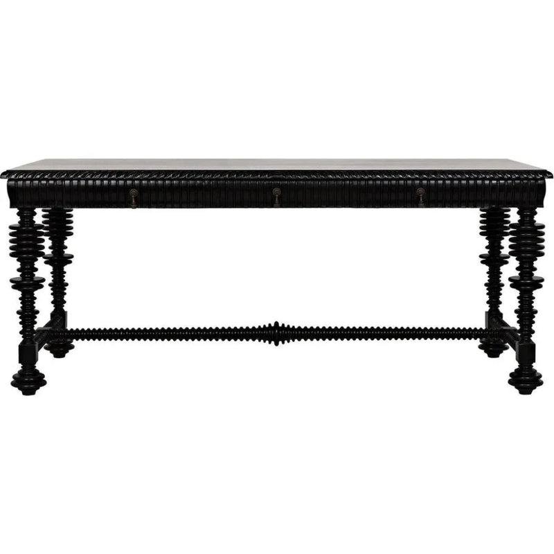 Portuguese Black Dining Table Carved Wood - LOOMLAN - Noir - Dining Tables