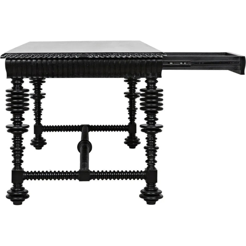Portuguese Black Dining Table Carved Wood - LOOMLAN - Noir - Dining Tables