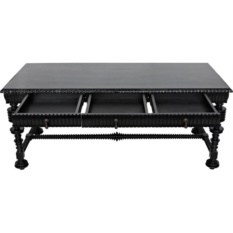 Portuguese Black Dining Table Carved Wood - LOOMLAN - Noir - Dining Tables