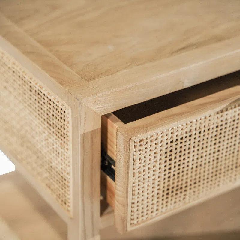 Rattan One Drawer Side Table - Wood Tone - LOOMLAN - LH Imports - Side Tables