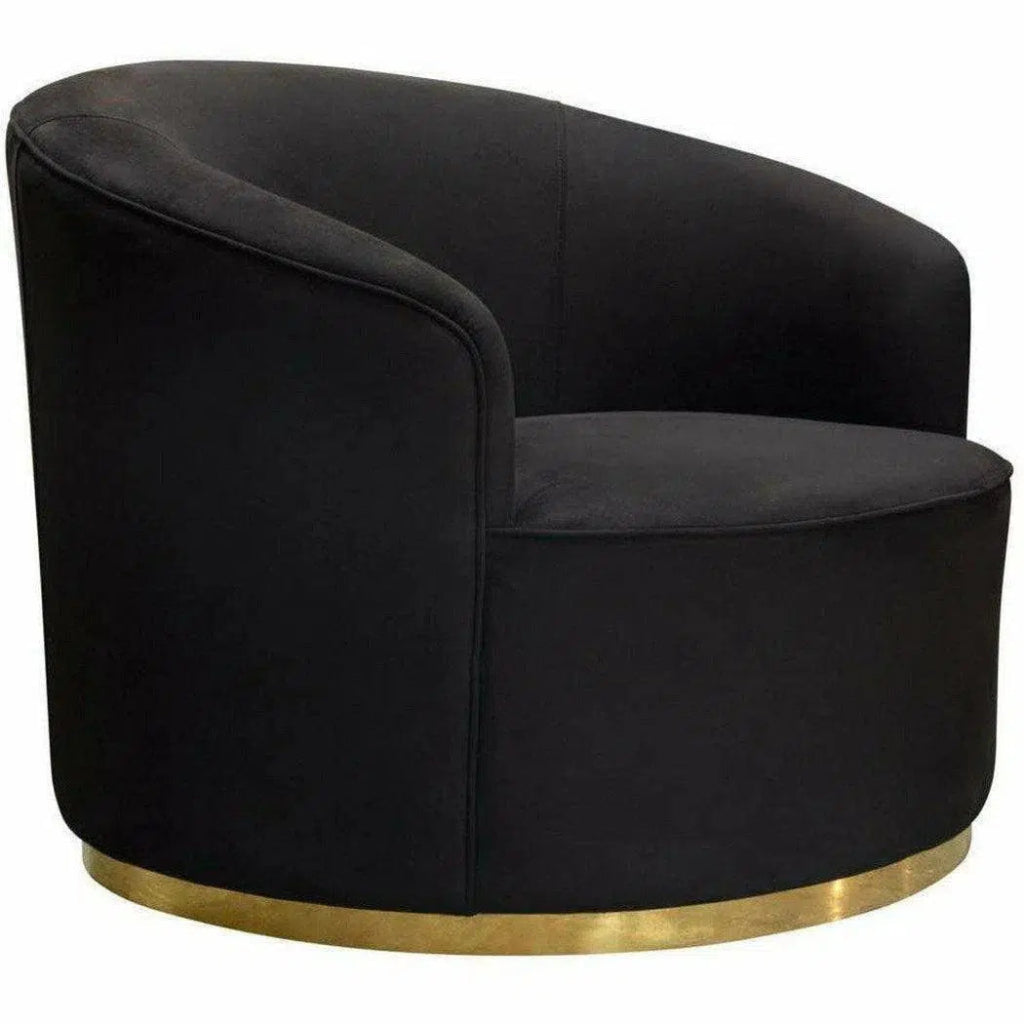 Raven Black Velvet Barrel Chair Gold Trim - LOOMLAN - Diamond Sofa - Club Chairs