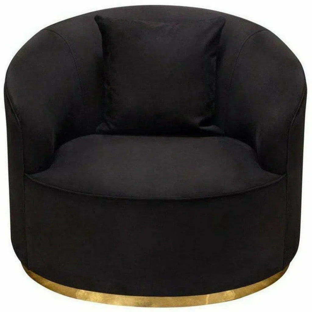 Raven Black Velvet Barrel Chair Gold Trim - LOOMLAN - Diamond Sofa - Club Chairs