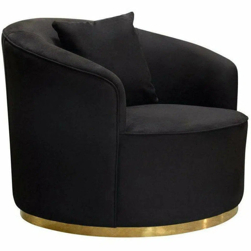 Raven Black Velvet Barrel Chair Gold Trim - LOOMLAN - Diamond Sofa - Club Chairs