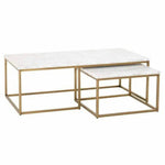 Rectangle White Nesting Marble Brushed Gold - LOOMLAN - Essentials For Living - Coffee Tables