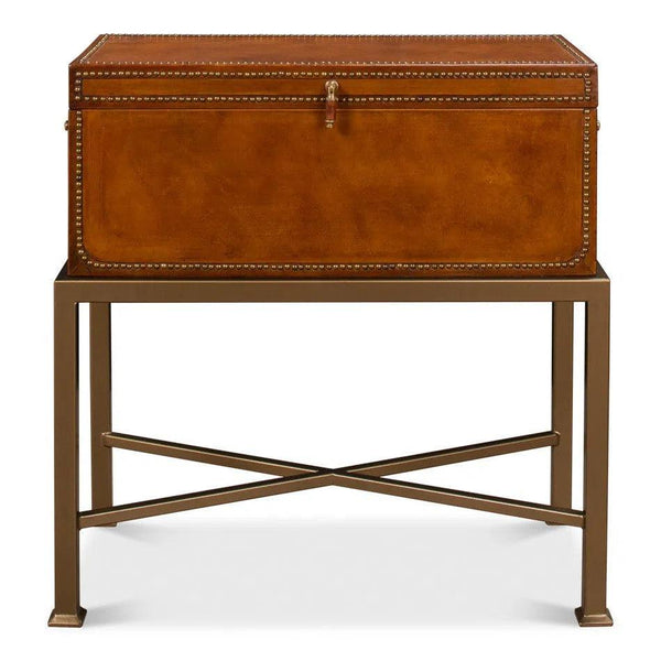 Remington Leather Box On Stand - LOOMLAN - Sarreid - Side Tables