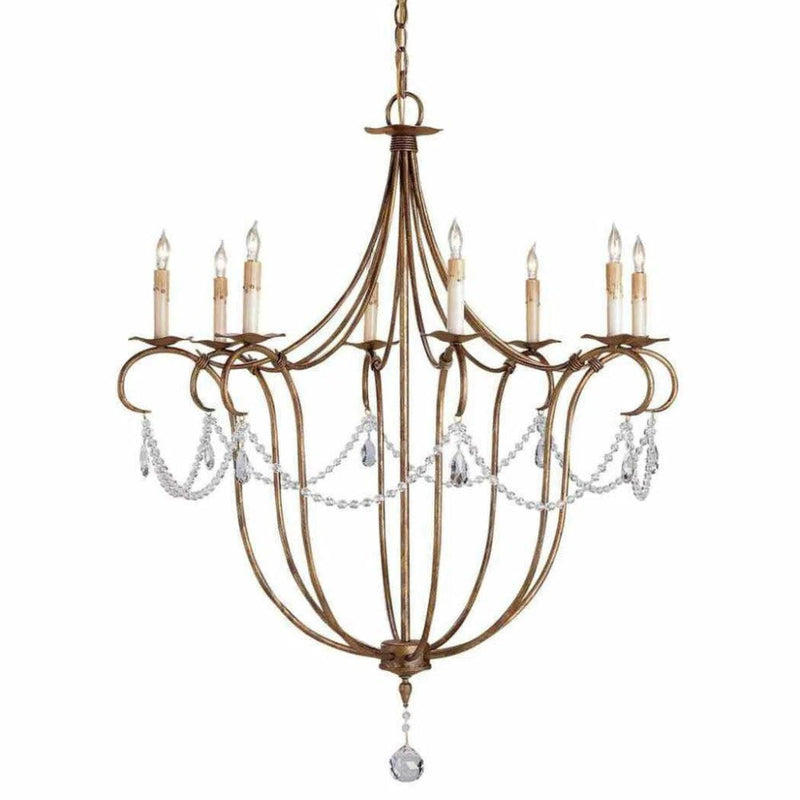 Rhine Gold Crystal Lights Gold Large Chandelier - LOOMLAN - Currey & Co - Chandeliers
