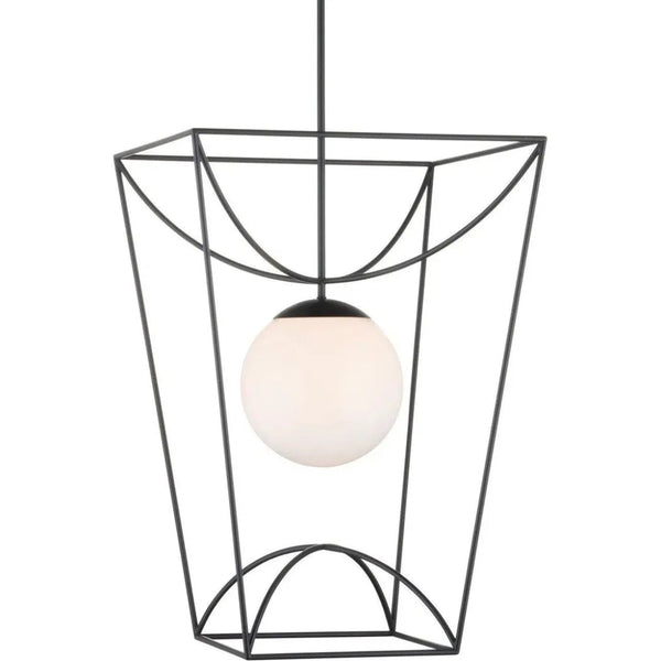 Rochefort Metal and Glass Black Lantern - LOOMLAN - Currey & Co - Pendants