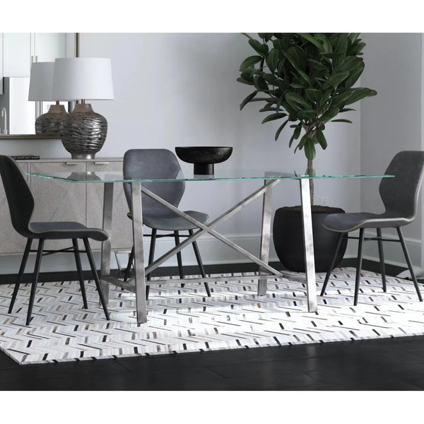 Ross Metal & Glass Silver Rectangular Dining Table - LOOMLAN - Bassett Mirror - Dining Tables