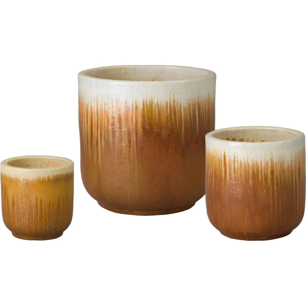 Round Amber Ceramic Planter - LOOMLAN - Emissary - Planters