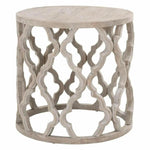 Round Carved Wood Clover Large End Table Smoke Gray Elm - LOOMLAN - Essentials For Living - Side Tables