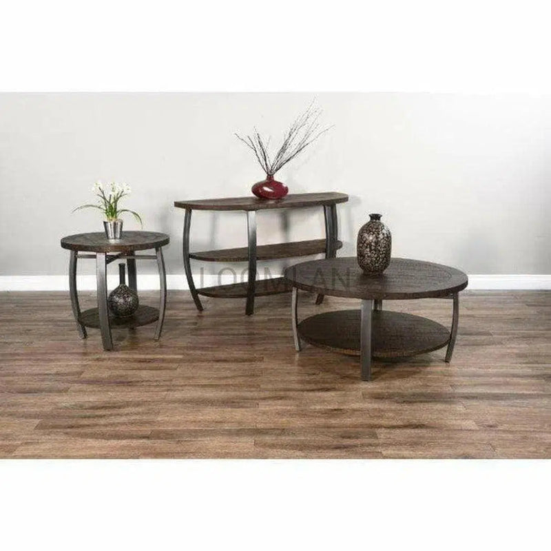 Round Dark Brown Cocktail Coffee Table with - LOOMLAN - Sunny D - Coffee Tables