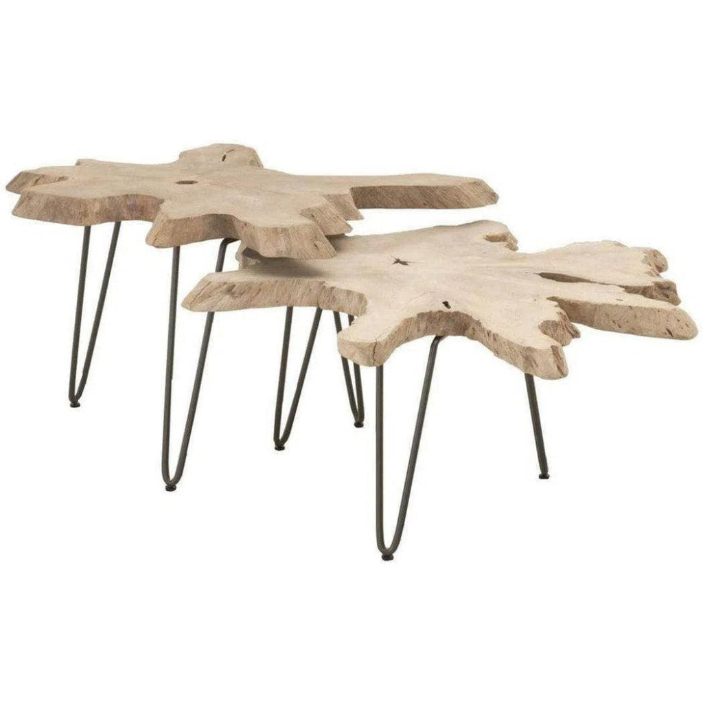 Round Drift Nesting Coffee Table Gray Teak - LOOMLAN - Essentials For Living - Outdoor Coffee Tables