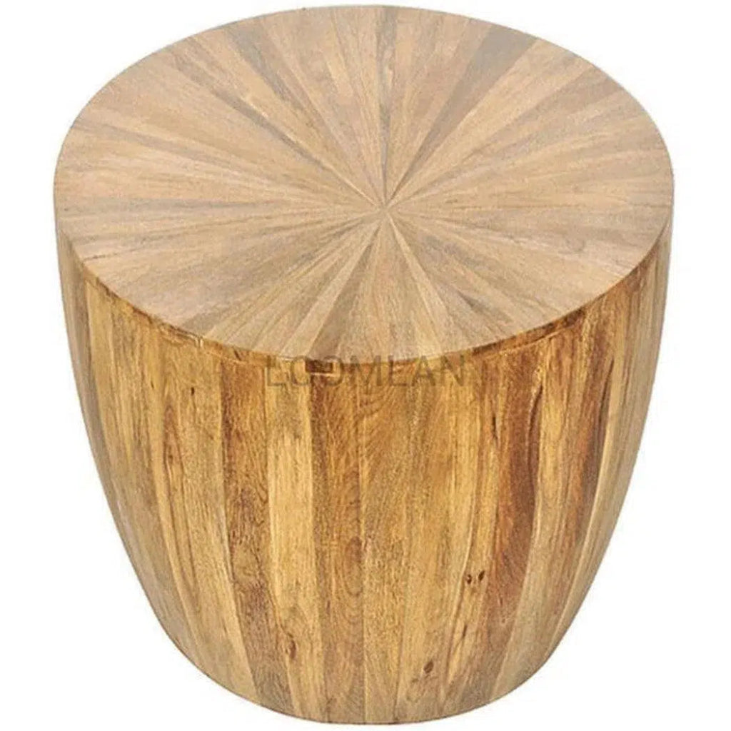 Round Drum End Accent Table Rustic Sunburst - LOOMLAN - LOOMLAN - Side Tables