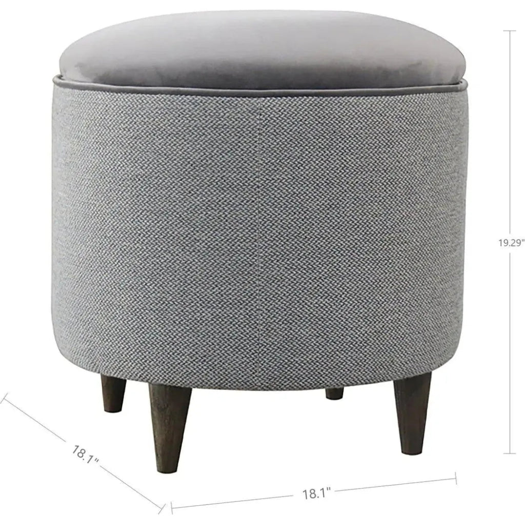 Round Grey Ottoman with Storage - LOOMLAN - LH Imports - Poufs and Stools