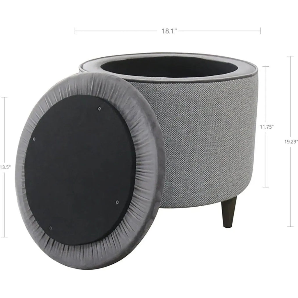 Round Grey Ottoman with Storage - LOOMLAN - LH Imports - Poufs and Stools