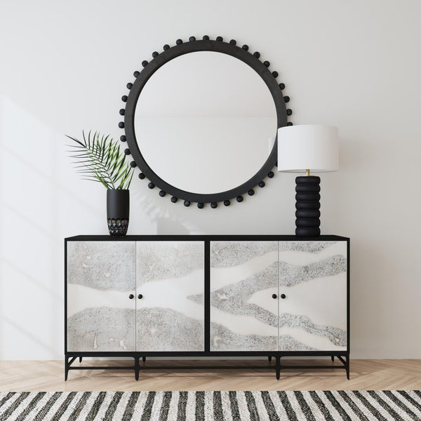 Round Renn Black Finish Wall Mirror - LOOMLAN - Bassett Mirror - Wall Mirrors