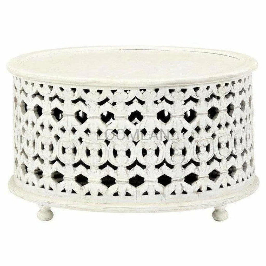 Round White Drum Style Coffee Table - LOOMLAN - LOOMLAN - Coffee Tables