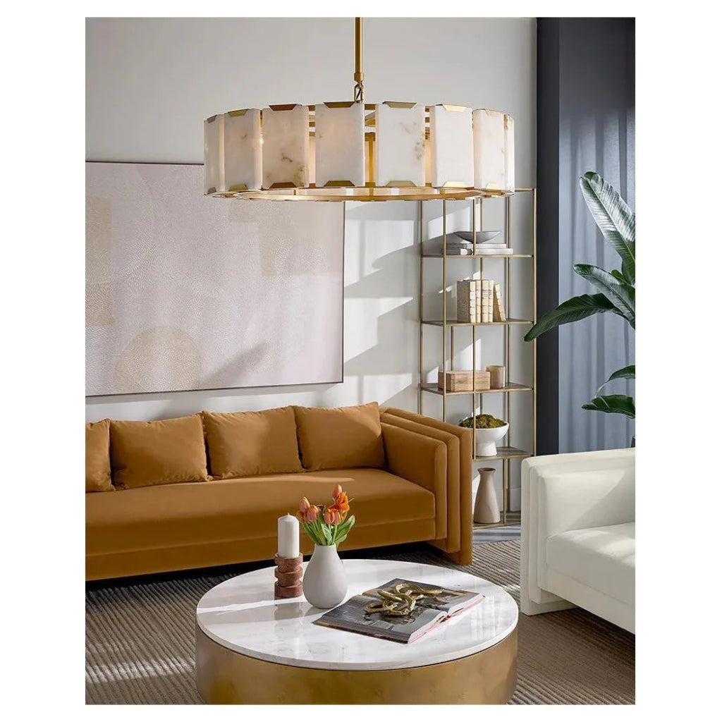 Rovira Chandelier Gold Iron & Alabaster Panels - LOOMLAN - SUNPAN - Chandeliers