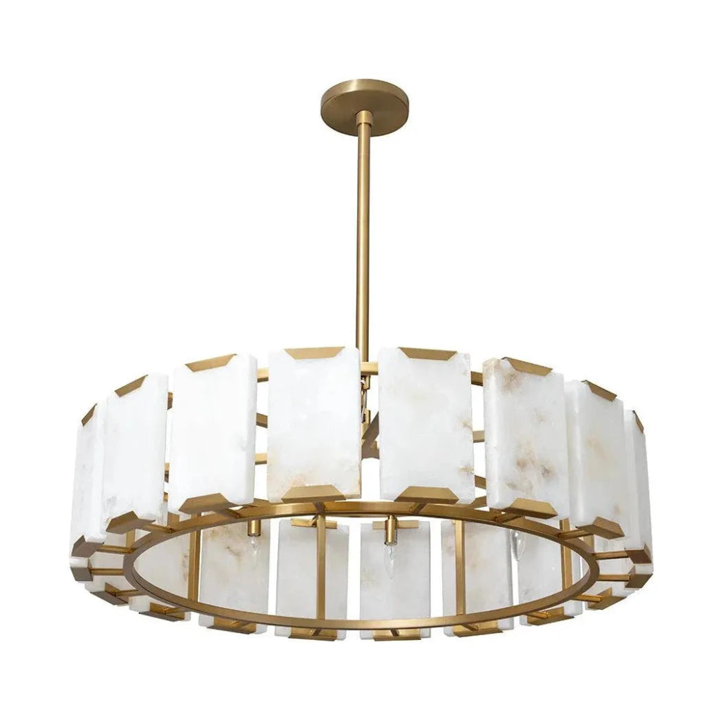 Rovira Chandelier Gold Iron & Alabaster Panels - LOOMLAN - SUNPAN - Chandeliers