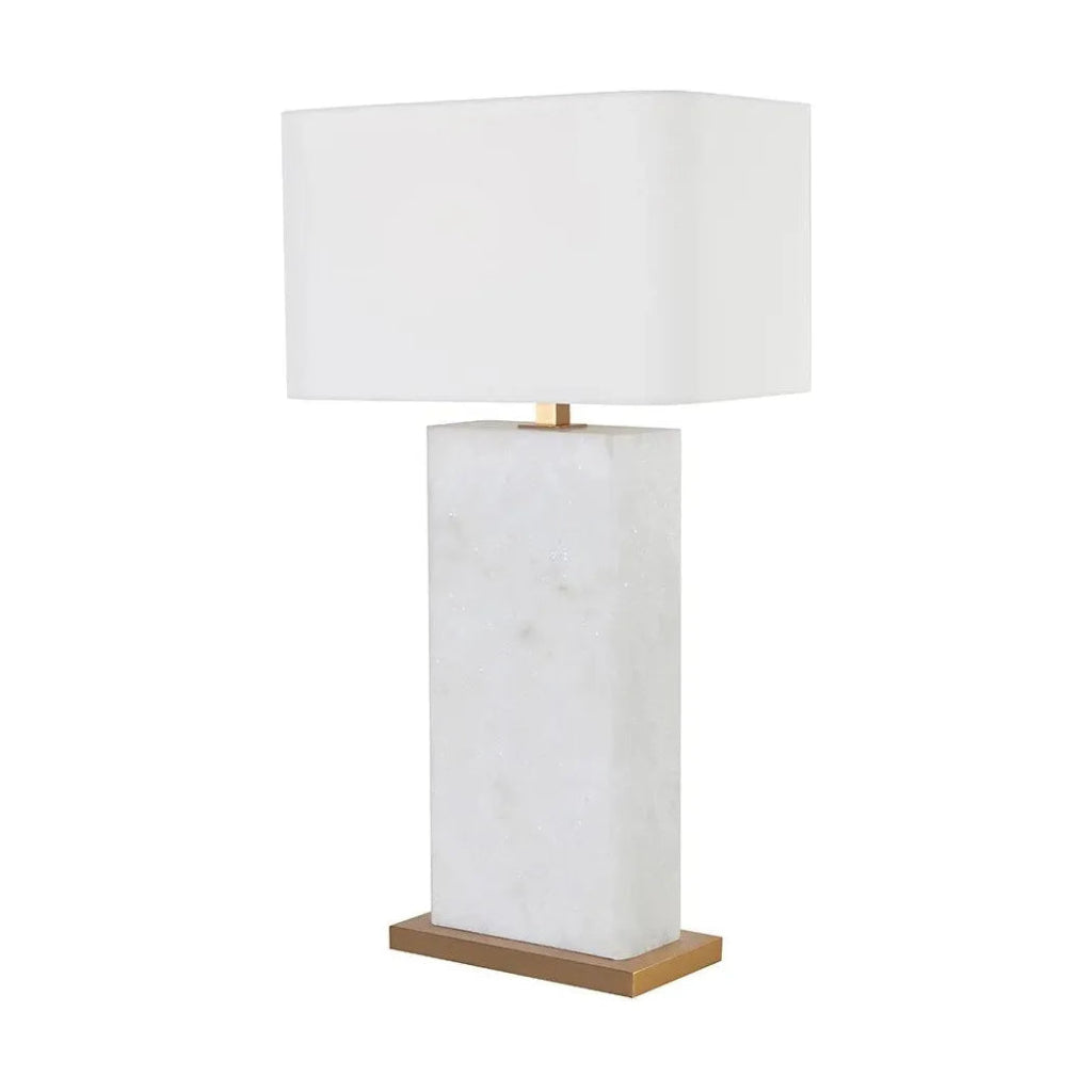 Rovira Table Lamp Alabaster Base & Linen Shade - LOOMLAN - SUNPAN - Table Lamps