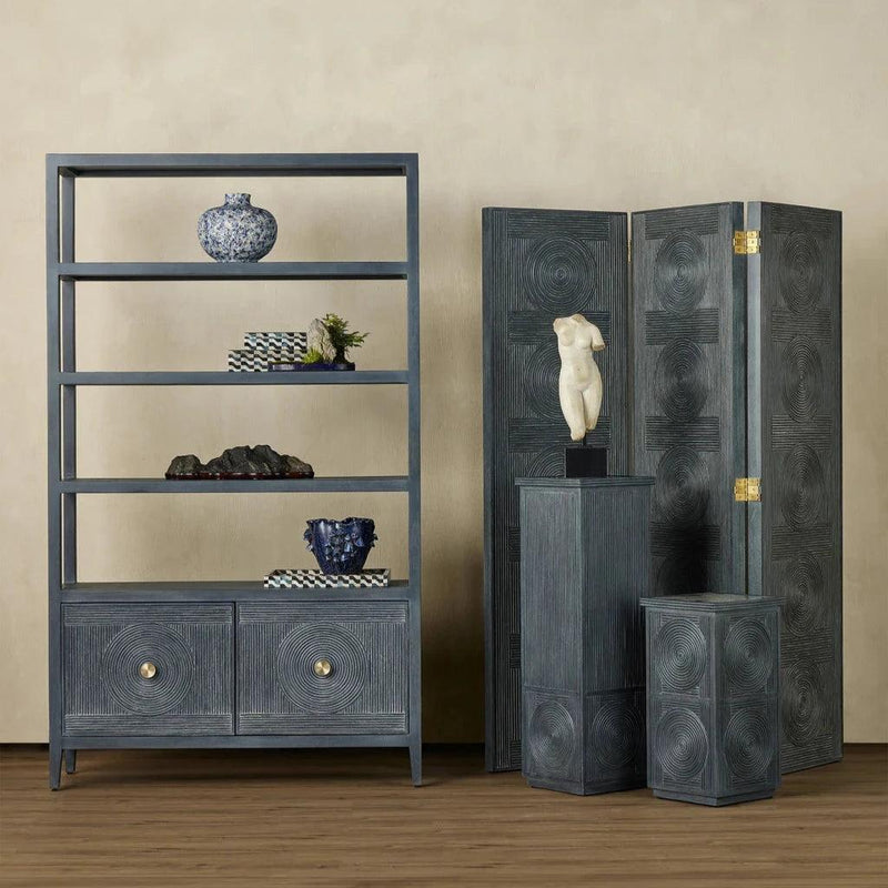 Santos Vintage Navy Storage Etagere - LOOMLAN - Currey & Co - Etageres
