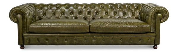 Savile Green Leather Sofa - LOOMLAN - Sarreid - Sofas & Loveseats