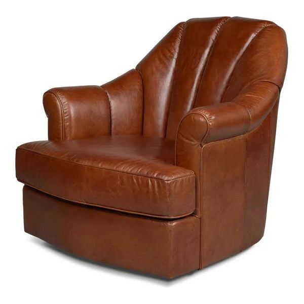 Scoth Swivel Club Chair In Distilled Leather - LOOMLAN - Sarreid - Club Chairs