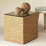 Seagrass & Glass Square Mid Century Side Table - LOOMLAN - Jamie Young - Side Tables