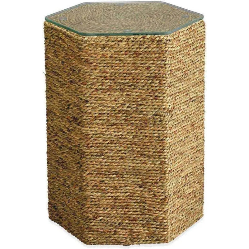 Seagrass & Tempered Glass Peninsula Coastal Side Table - LOOMLAN - Jamie Young - Side Tables